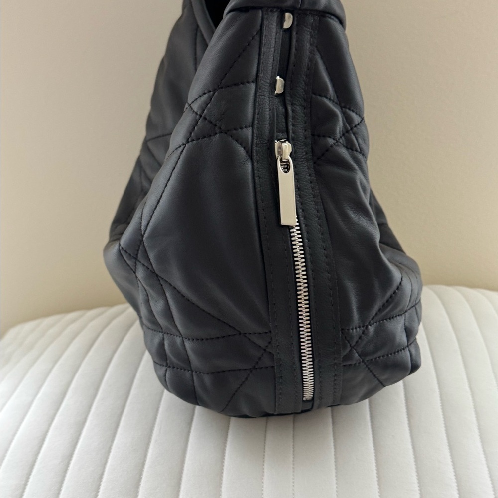 Rough & Tumble Black Leather E&W Boho Double Zip Sz Medium Quilted Pashi EUC - Picture 2 of 7